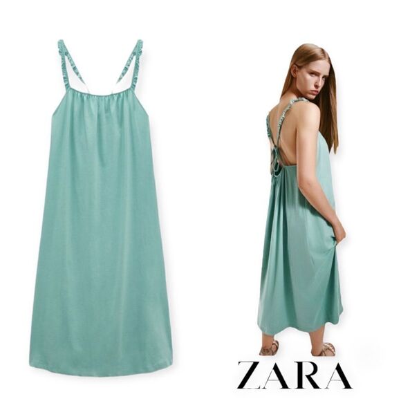 ZARA | Aquamarine | MIDI DRESS WITH TIE DETAIL - Picture 1 of 9